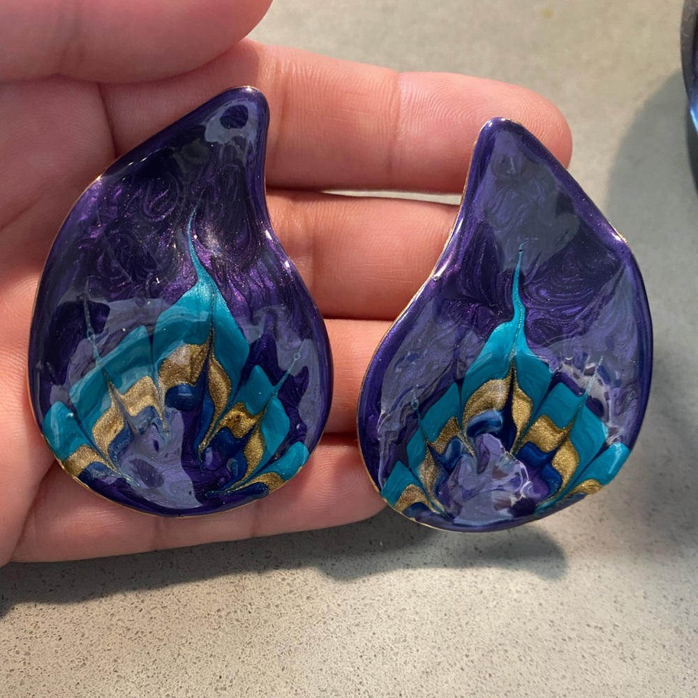 Antique earrings hand painted